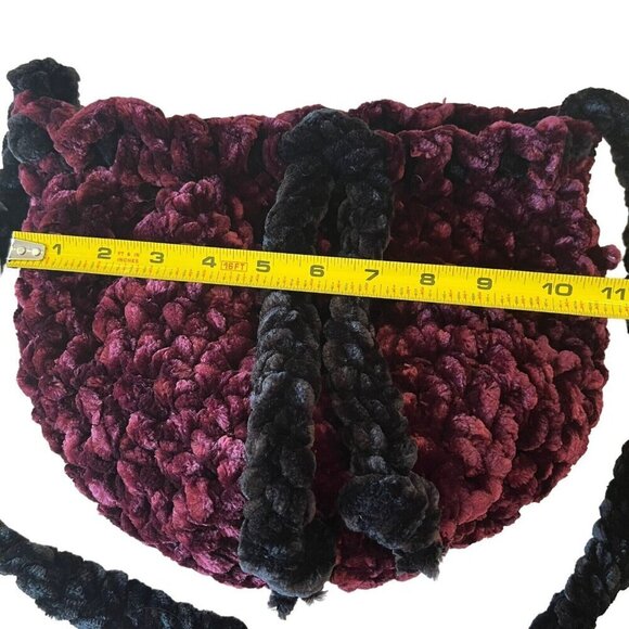 Chunky Knit Hobo Bag Purse Boho Hippie Goth Whimsigoth Handmade Purple Black - Picture 11 of 12